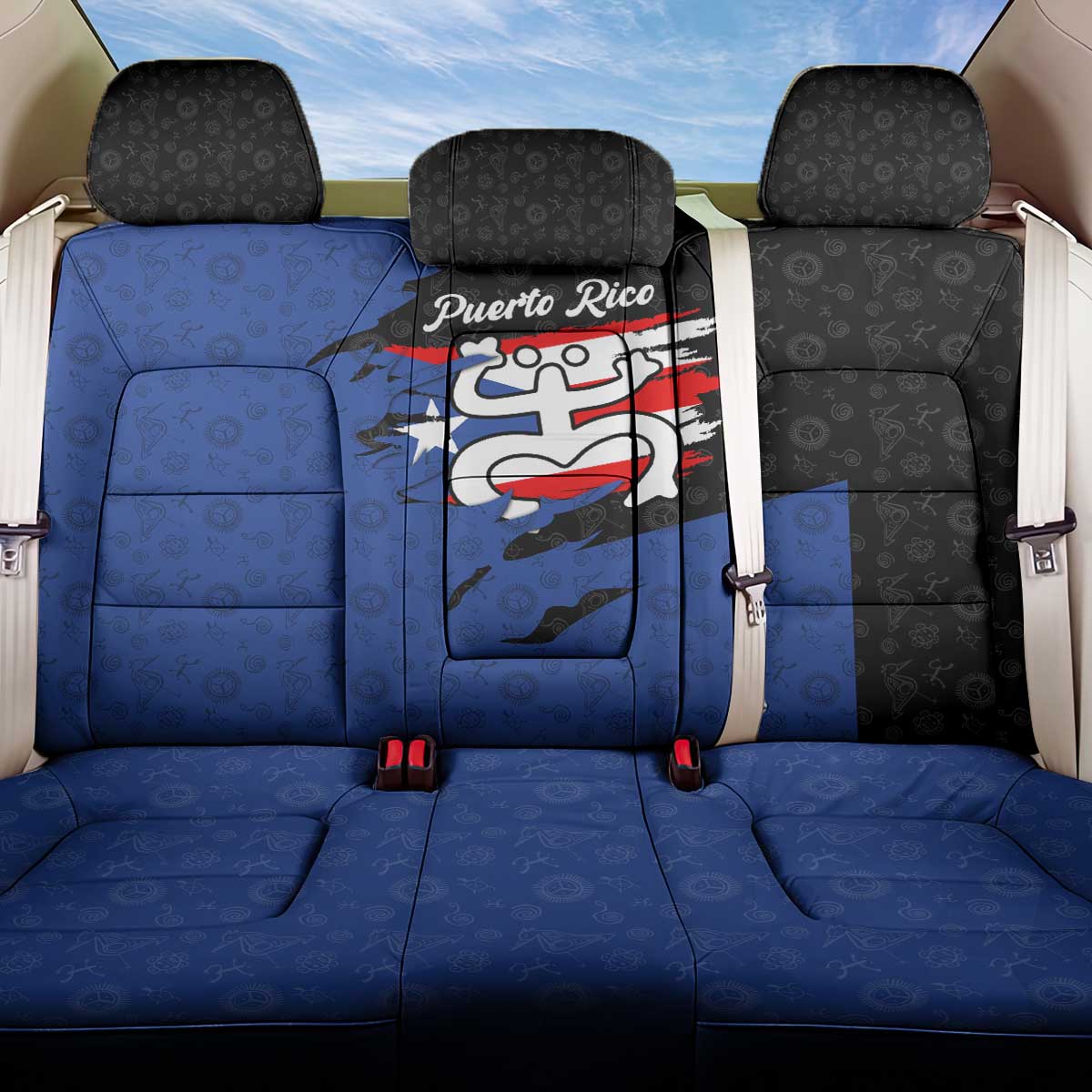 Puerto Rico Back Car Seat Cover with Coqui Frog Symbol and Distressed Flag Design
