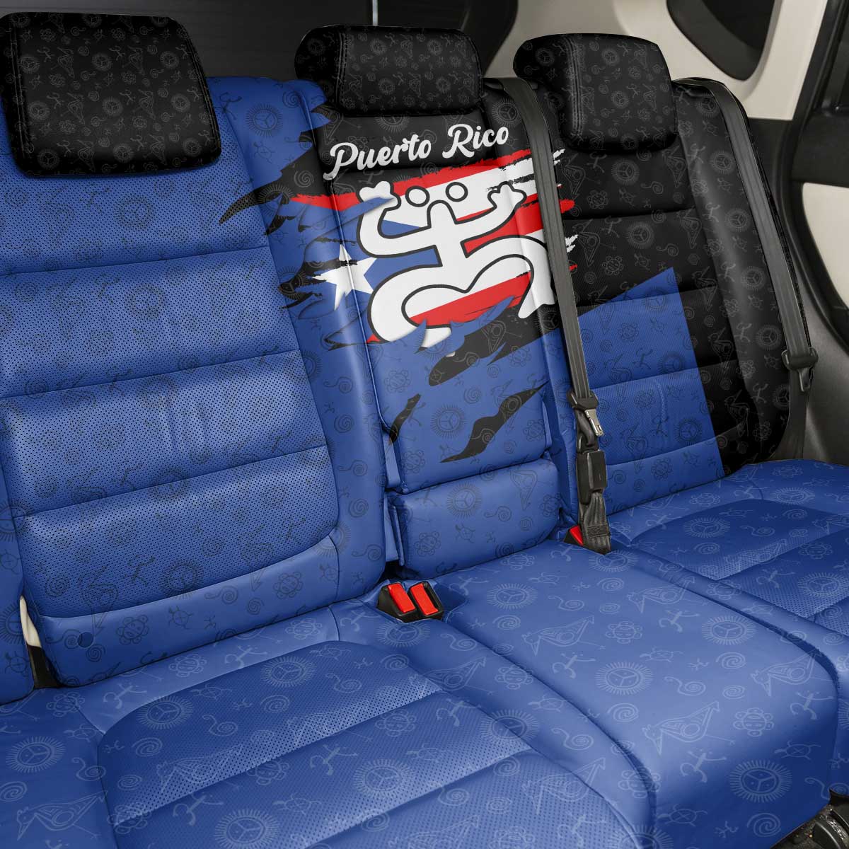 Puerto Rico Back Car Seat Cover with Coqui Frog Symbol and Distressed Flag Design
