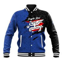 Puerto Rico Baseball Jacket with Coqui Frog Symbol and Distressed Flag Design