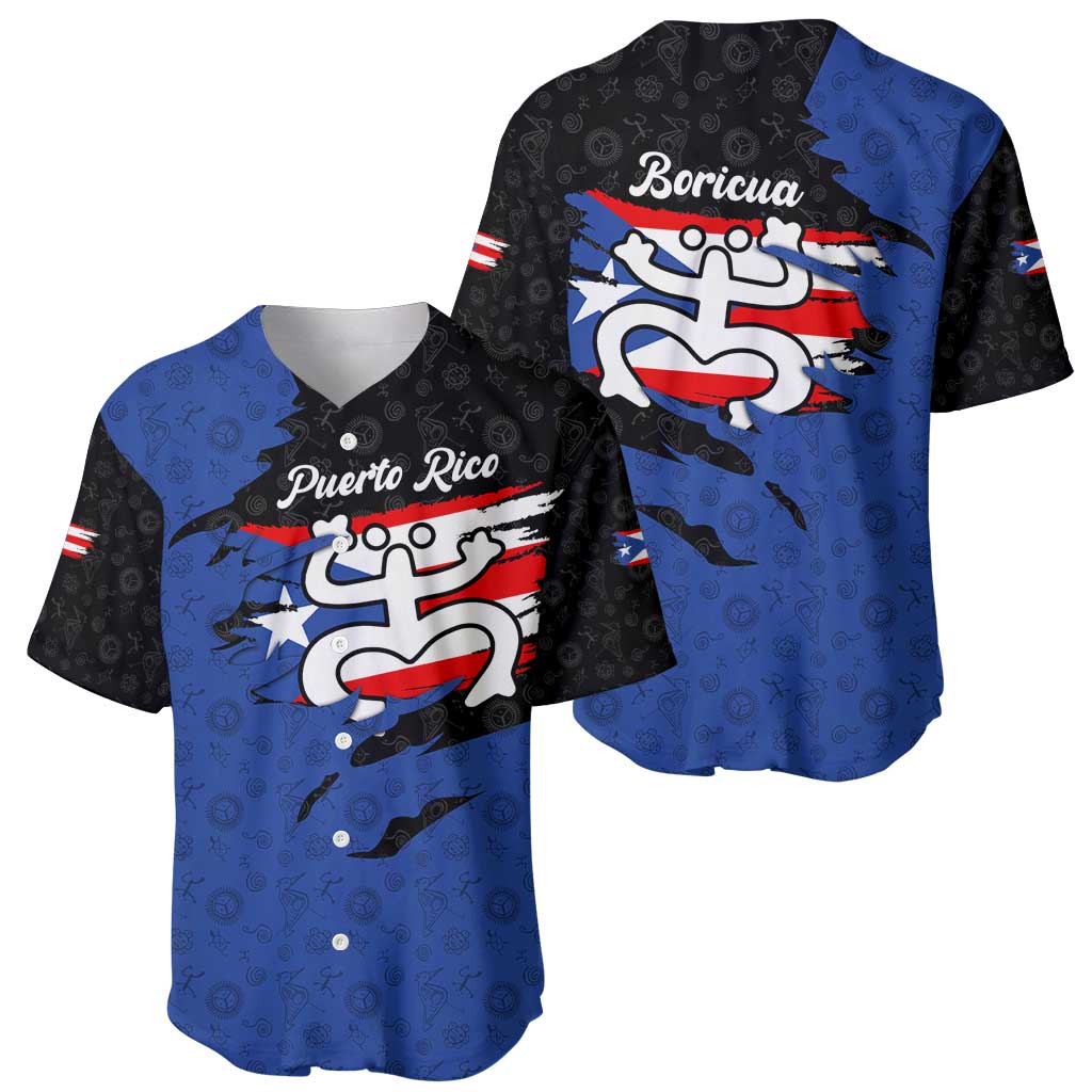 Puerto Rico Baseball Jersey with Coqui Frog Symbol and Distressed Flag Design