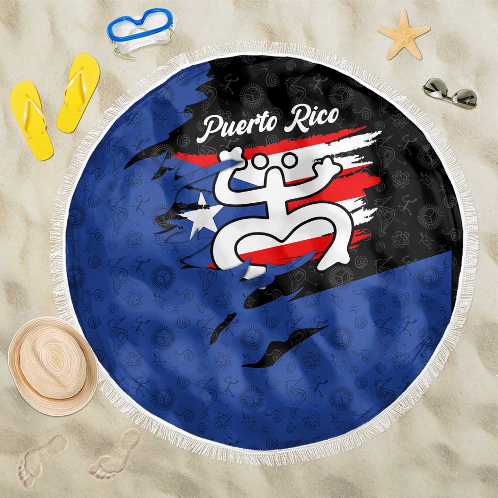 Puerto Rico Beach Blanket with Coqui Frog Symbol and Distressed Flag Design