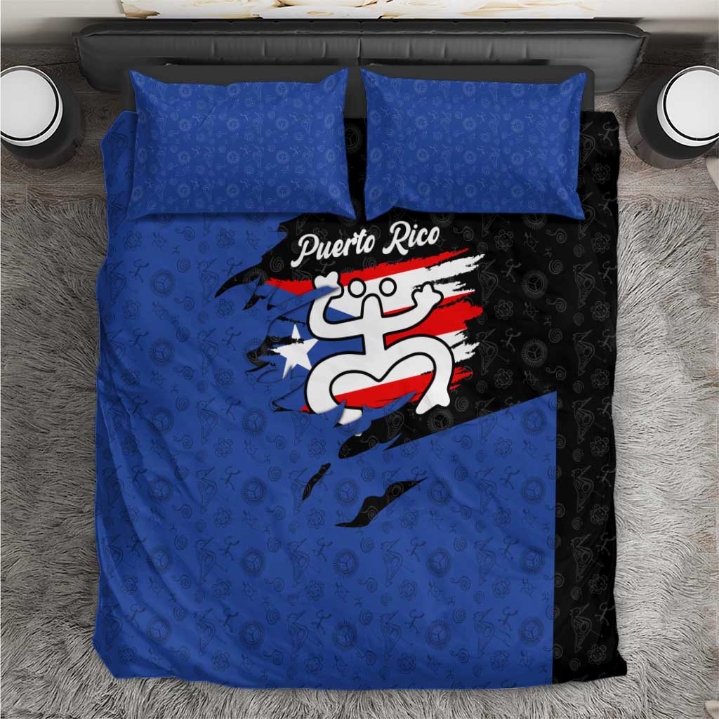 Puerto Rico Bedding Set with Coqui Frog Symbol and Distressed Flag Design