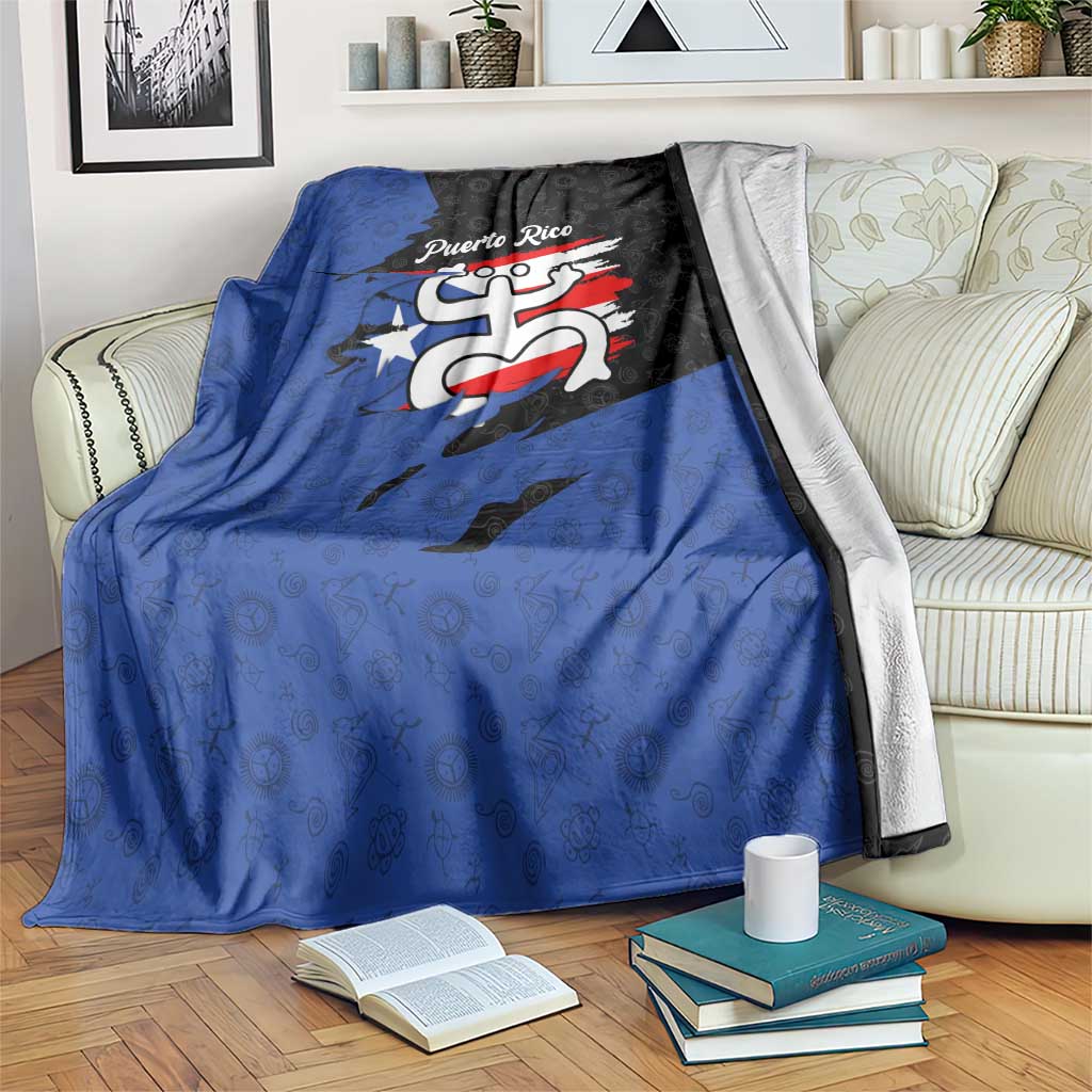 Puerto Rico Blanket with Coqui Frog Symbol and Distressed Flag Design