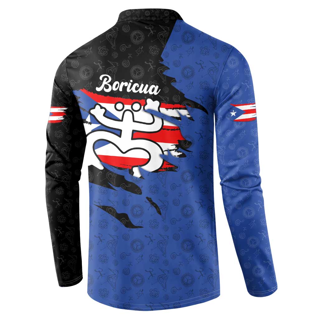 Puerto Rico Button Sweatshirt with Coqui Frog Symbol and Distressed Flag Design