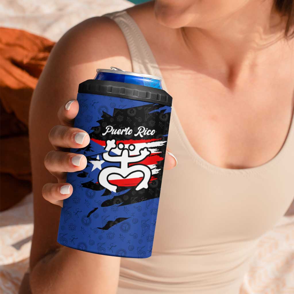 Puerto Rico 4 in 1 Can Cooler Tumbler with Coqui Frog Symbol and Distressed Flag Design