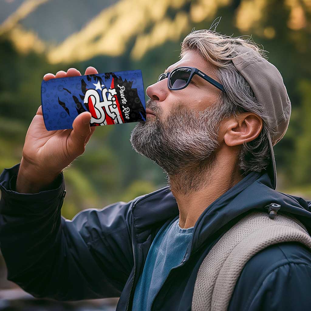 Puerto Rico 4 in 1 Can Cooler Tumbler with Coqui Frog Symbol and Distressed Flag Design