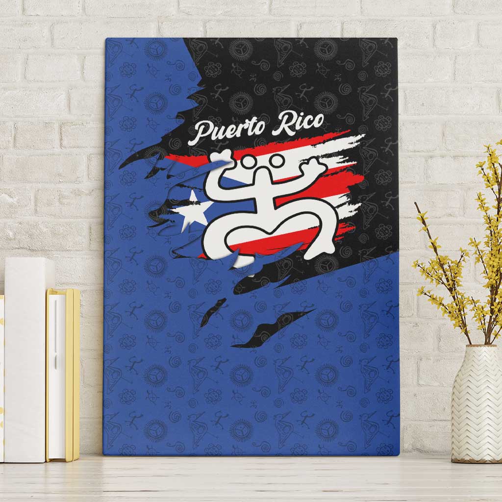 Puerto Rico Canvas Wall Art with Coqui Frog Symbol and Distressed Flag Design