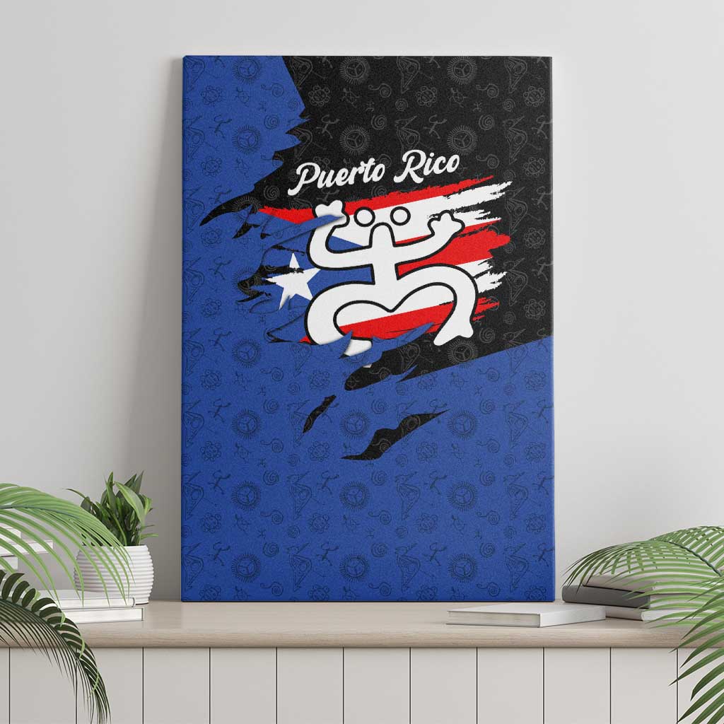 Puerto Rico Canvas Wall Art with Coqui Frog Symbol and Distressed Flag Design