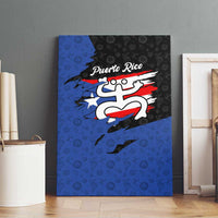 Puerto Rico Canvas Wall Art with Coqui Frog Symbol and Distressed Flag Design