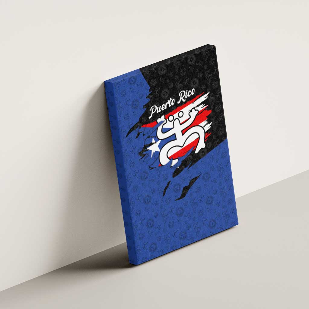 Puerto Rico Canvas Wall Art with Coqui Frog Symbol and Distressed Flag Design