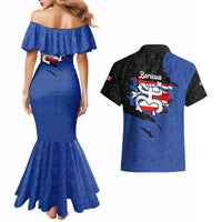 Puerto Rico Couples Matching Mermaid Dress and Hawaiian Shirt with Coqui Frog Symbol and Distressed Flag Design