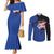 Puerto Rico Couples Matching Mermaid Dress and Long Sleeve Button Shirt with Coqui Frog Symbol and Distressed Flag Design