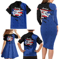 Puerto Rico Family Matching Long Sleeve Bodycon Dress and Hawaiian Shirt with Coqui Frog Symbol and Distressed Flag Design