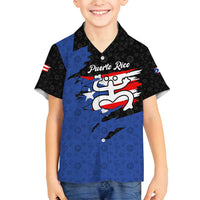 Puerto Rico Family Matching Long Sleeve Bodycon Dress and Hawaiian Shirt with Coqui Frog Symbol and Distressed Flag Design
