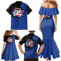 Puerto Rico Family Matching Mermaid Dress and Hawaiian Shirt with Coqui Frog Symbol and Distressed Flag Design