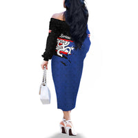 Puerto Rico Family Matching Off The Shoulder Long Sleeve Dress and Hawaiian Shirt with Coqui Frog Symbol and Distressed Flag Design
