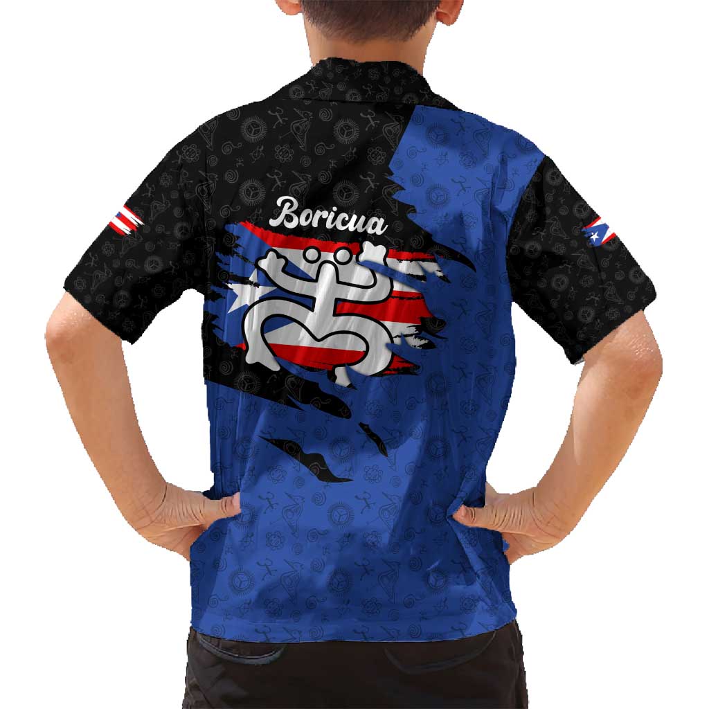 Puerto Rico Family Matching Off Shoulder Short Dress and Hawaiian Shirt with Coqui Frog Symbol and Distressed Flag Design