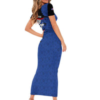 Puerto Rico Family Matching Short Sleeve Bodycon Dress and Hawaiian Shirt with Coqui Frog Symbol and Distressed Flag Design