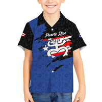 Puerto Rico Family Matching Short Sleeve Bodycon Dress and Hawaiian Shirt with Coqui Frog Symbol and Distressed Flag Design