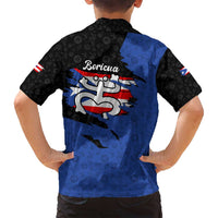 Puerto Rico Family Matching Tank Maxi Dress and Hawaiian Shirt with Coqui Frog Symbol and Distressed Flag Design