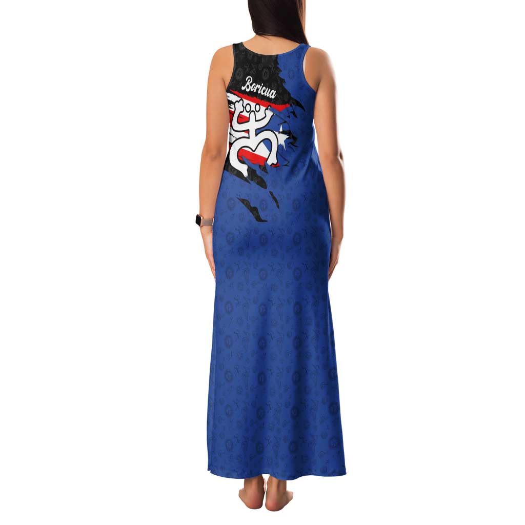 Puerto Rico Family Matching Tank Maxi Dress and Hawaiian Shirt with Coqui Frog Symbol and Distressed Flag Design