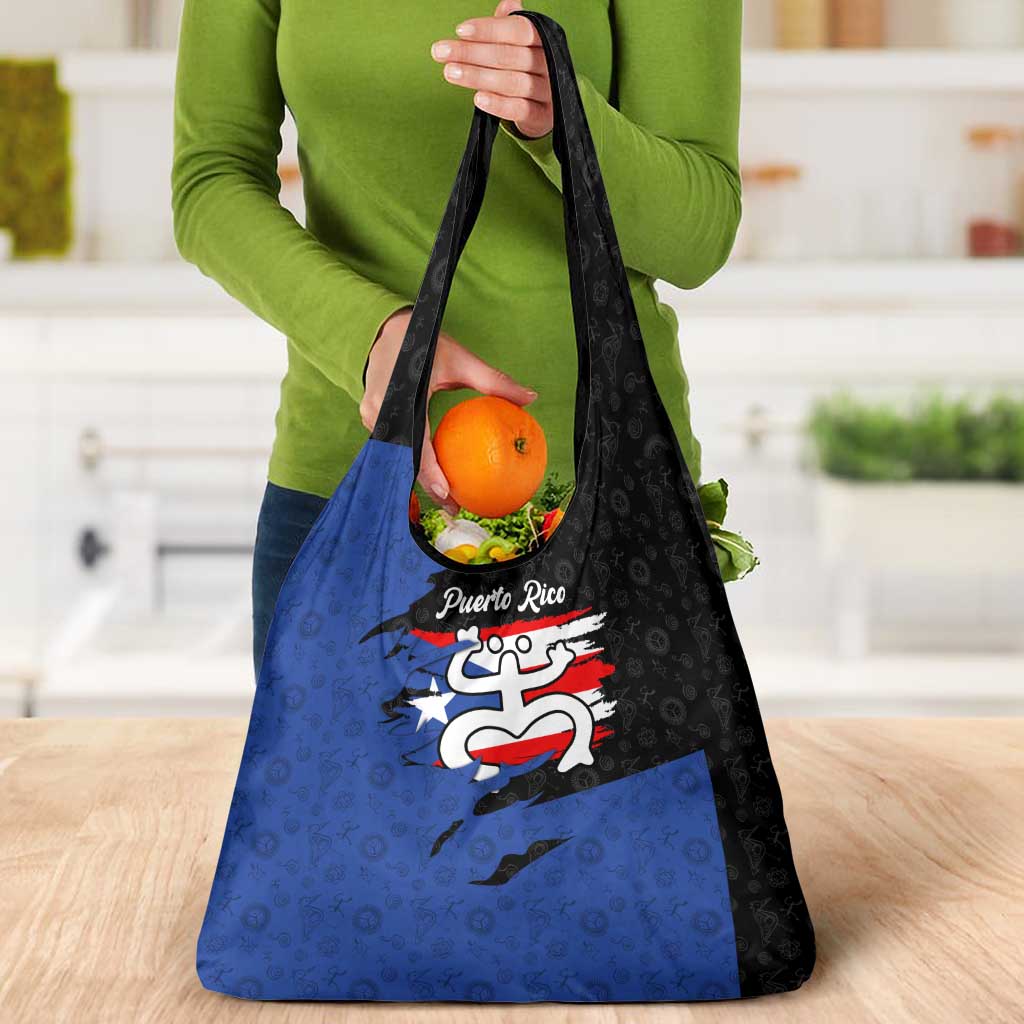 Puerto Rico Grocery Bag with Coqui Frog Symbol and Distressed Flag Design