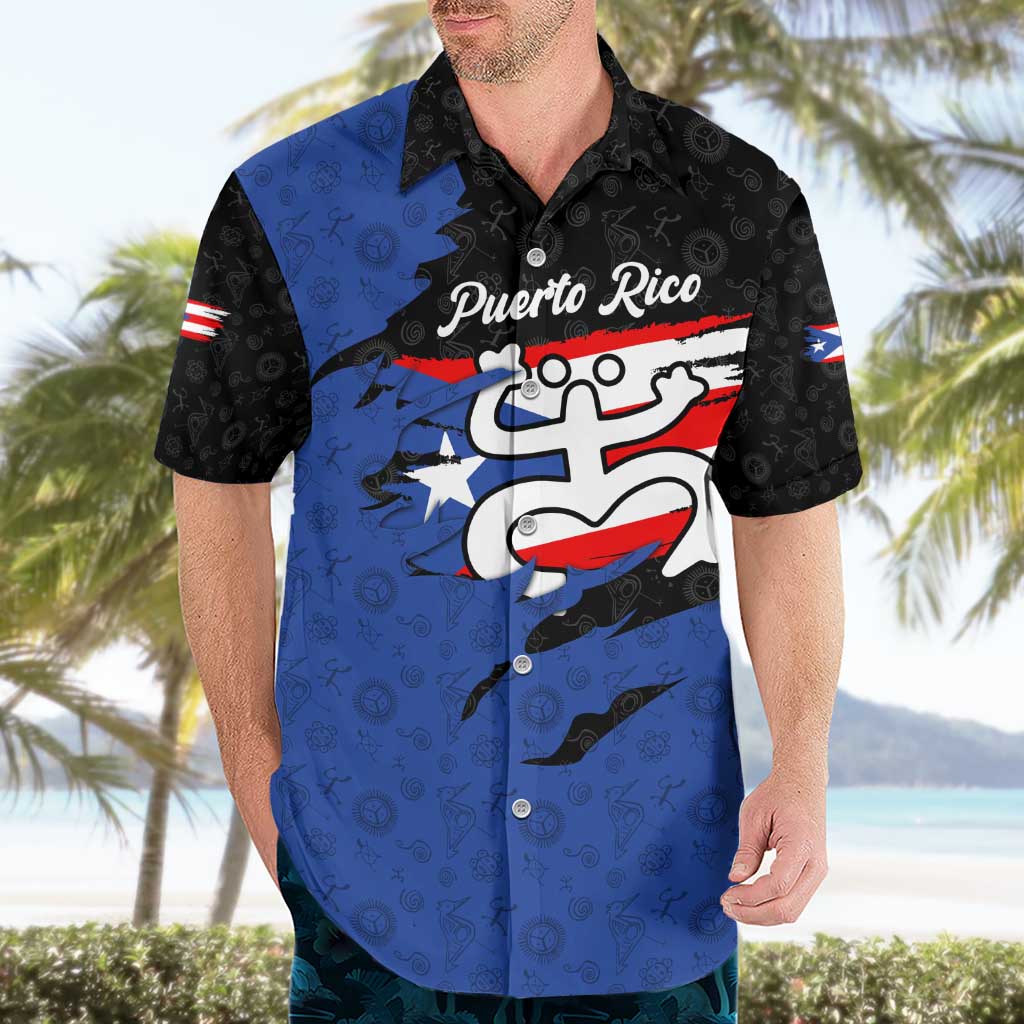 Puerto Rico Hawaiian Shirt with Coqui Frog Symbol and Distressed Flag Design