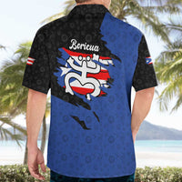 Puerto Rico Hawaiian Shirt with Coqui Frog Symbol and Distressed Flag Design