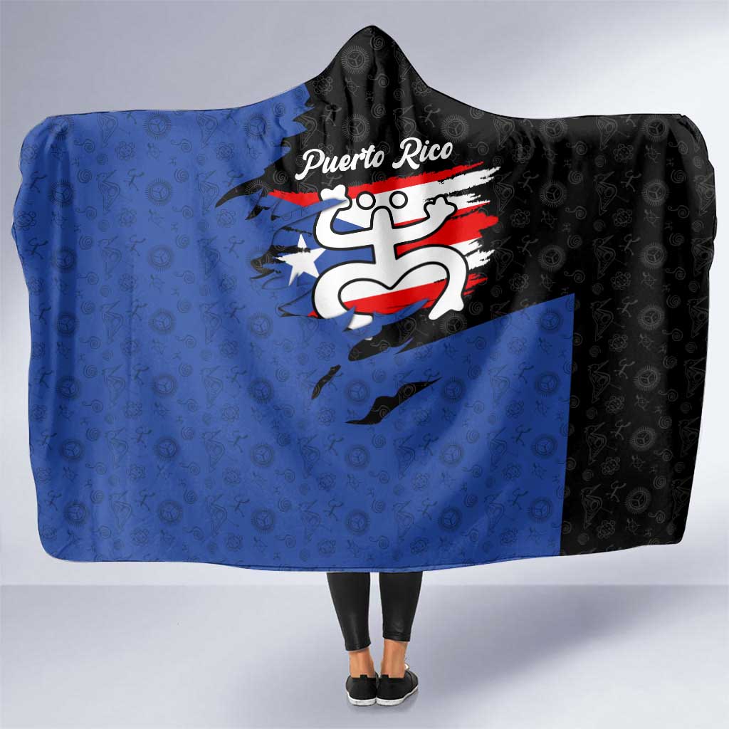 Puerto Rico Hooded Blanket with Coqui Frog Symbol and Distressed Flag Design
