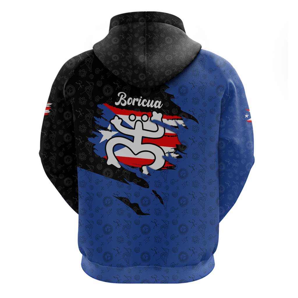 Puerto Rico Hoodie with Coqui Frog Symbol and Distressed Flag Design