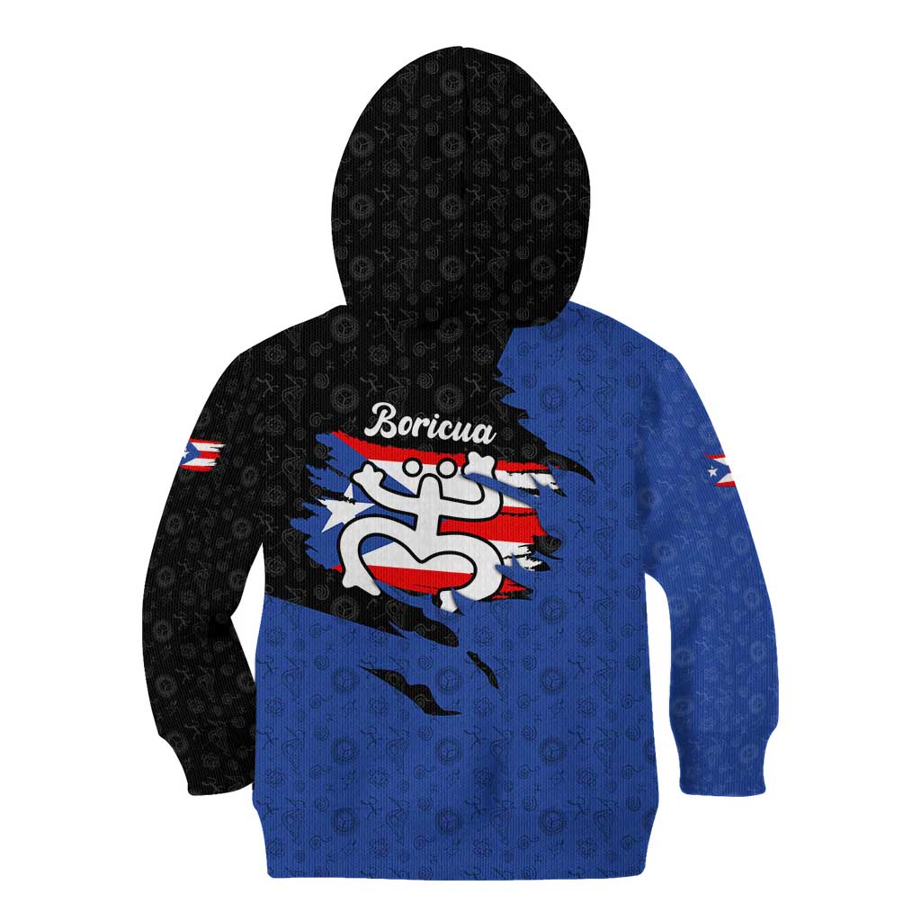 Puerto Rico Kid Hoodie with Coqui Frog Symbol and Distressed Flag Design