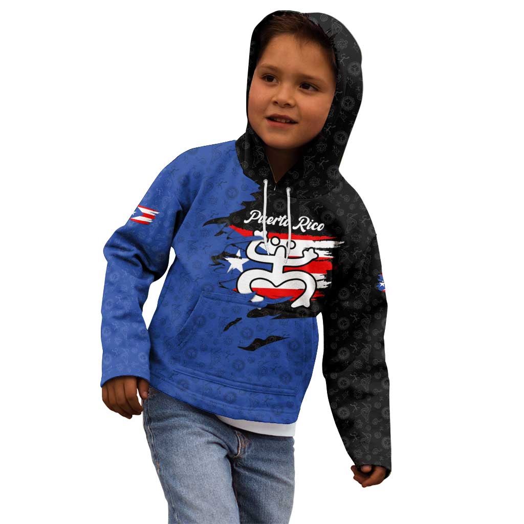 Puerto Rico Kid Hoodie with Coqui Frog Symbol and Distressed Flag Design