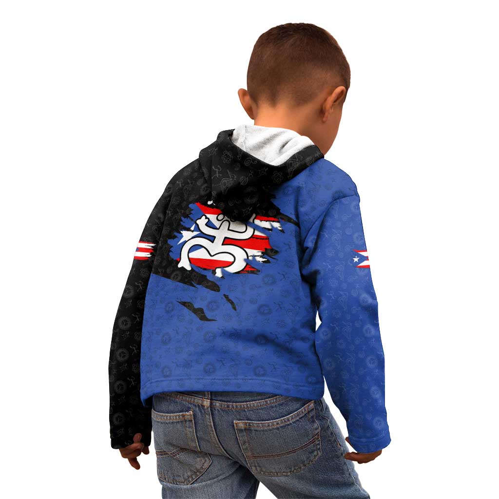 Puerto Rico Kid Hoodie with Coqui Frog Symbol and Distressed Flag Design