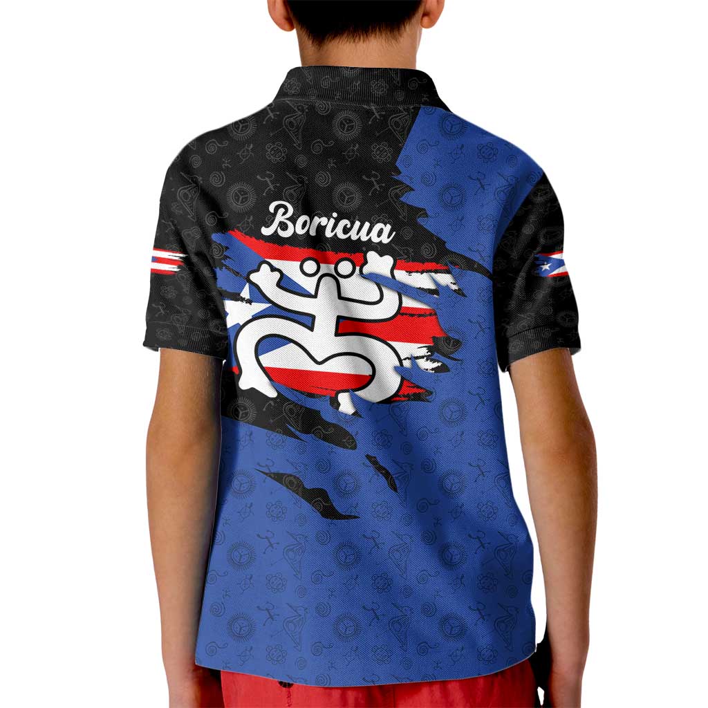Puerto Rico Kid Polo Shirt with Coqui Frog Symbol and Distressed Flag Design