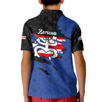 Puerto Rico Kid Polo Shirt with Coqui Frog Symbol and Distressed Flag Design