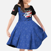 Puerto Rico Kid Short Sleeve Dress with Coqui Frog Symbol and Distressed Flag Design