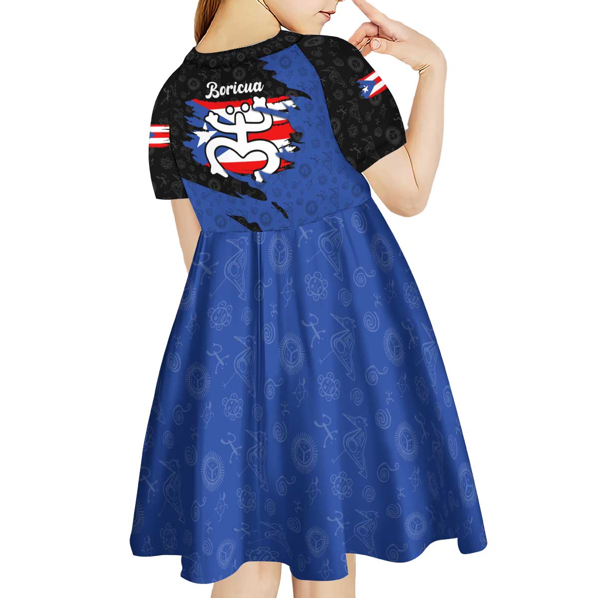 Puerto Rico Kid Short Sleeve Dress with Coqui Frog Symbol and Distressed Flag Design