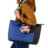 Puerto Rico Leather Tote Bag with Coqui Frog Symbol and Distressed Flag Design