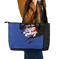 Puerto Rico Leather Tote Bag with Coqui Frog Symbol and Distressed Flag Design