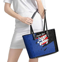 Puerto Rico Leather Tote Bag with Coqui Frog Symbol and Distressed Flag Design
