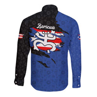 Puerto Rico Long Sleeve Button Shirt with Coqui Frog Symbol and Distressed Flag Design