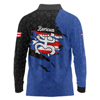 Puerto Rico Long Sleeve Polo Shirt with Coqui Frog Symbol and Distressed Flag Design