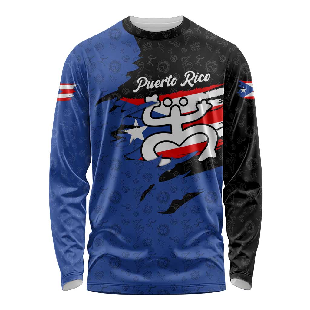 Puerto Rico Long Sleeve Shirt with Coqui Frog Symbol and Distressed Flag Design