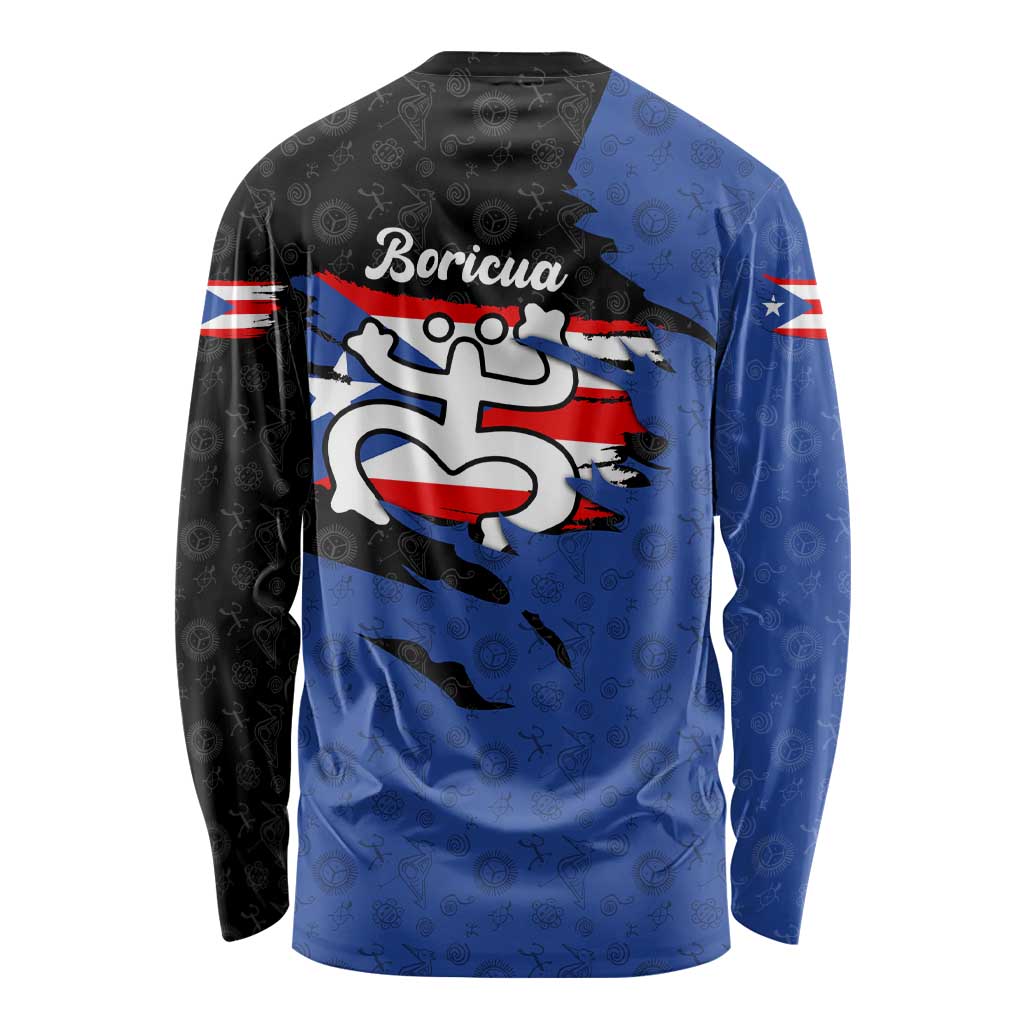 Puerto Rico Long Sleeve Shirt with Coqui Frog Symbol and Distressed Flag Design