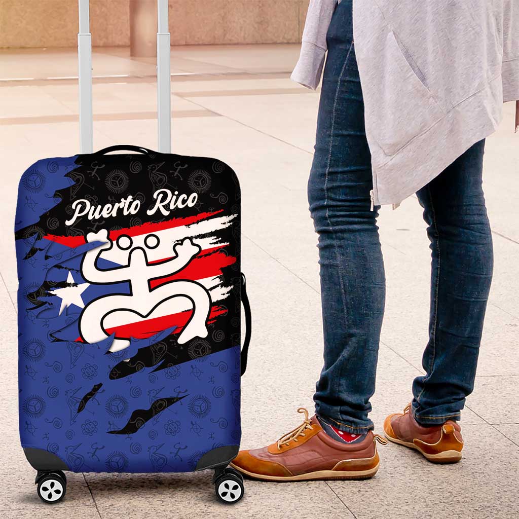 Puerto Rico Luggage Cover with Coqui Frog Symbol and Distressed Flag Design