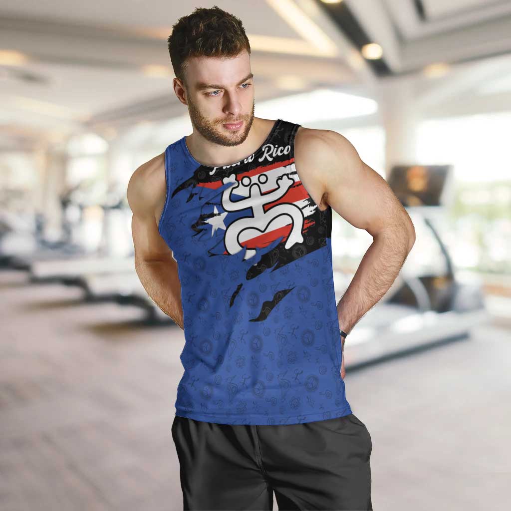 Puerto Rico Men Tank Top with Coqui Frog Symbol and Distressed Flag Design