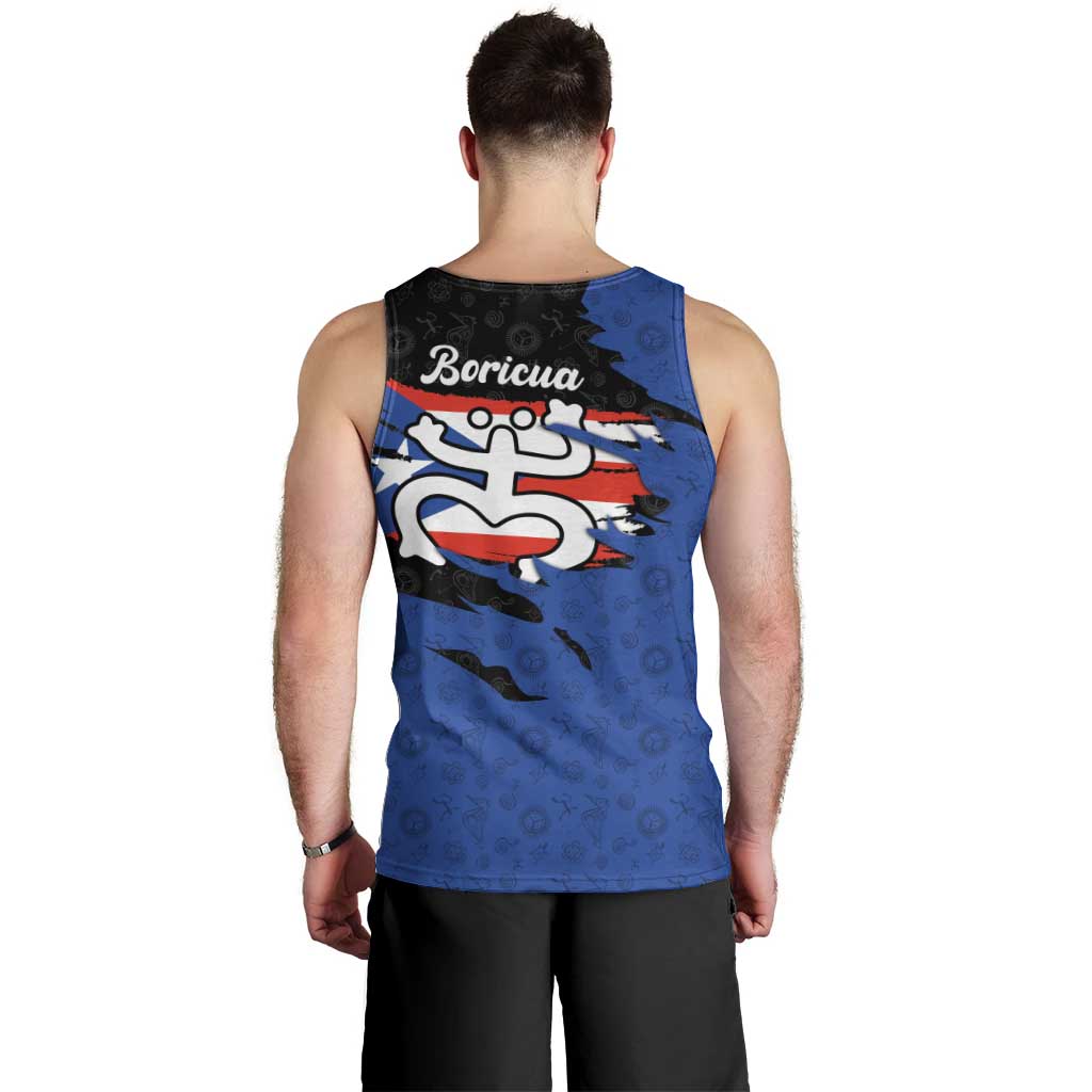 Puerto Rico Men Tank Top with Coqui Frog Symbol and Distressed Flag Design