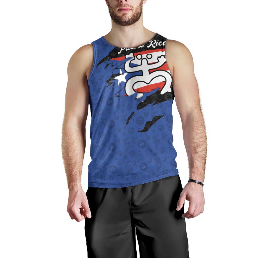 Puerto Rico Men Tank Top with Coqui Frog Symbol and Distressed Flag Design