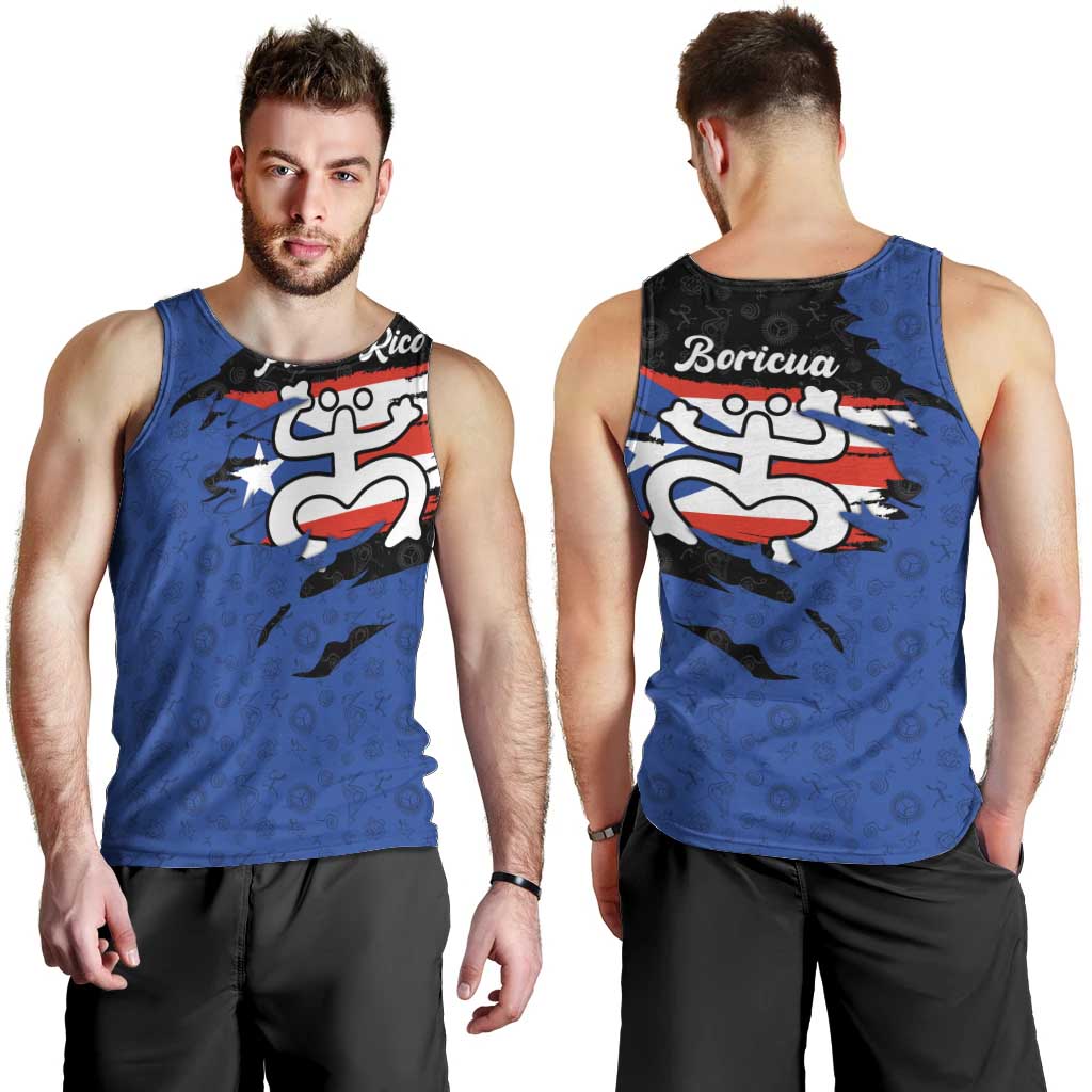 Puerto Rico Men Tank Top with Coqui Frog Symbol and Distressed Flag Design