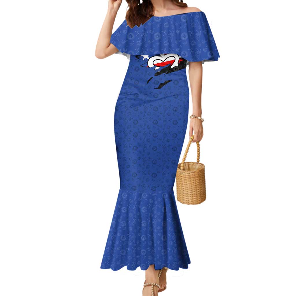 Puerto Rico Mermaid Dress with Coqui Frog Symbol and Distressed Flag Design